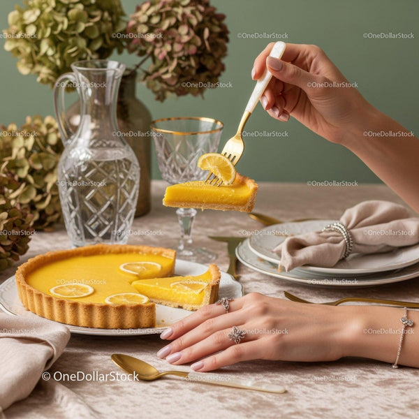 Elegant Lemon Tart Slice Served on a Stylish Dining Table