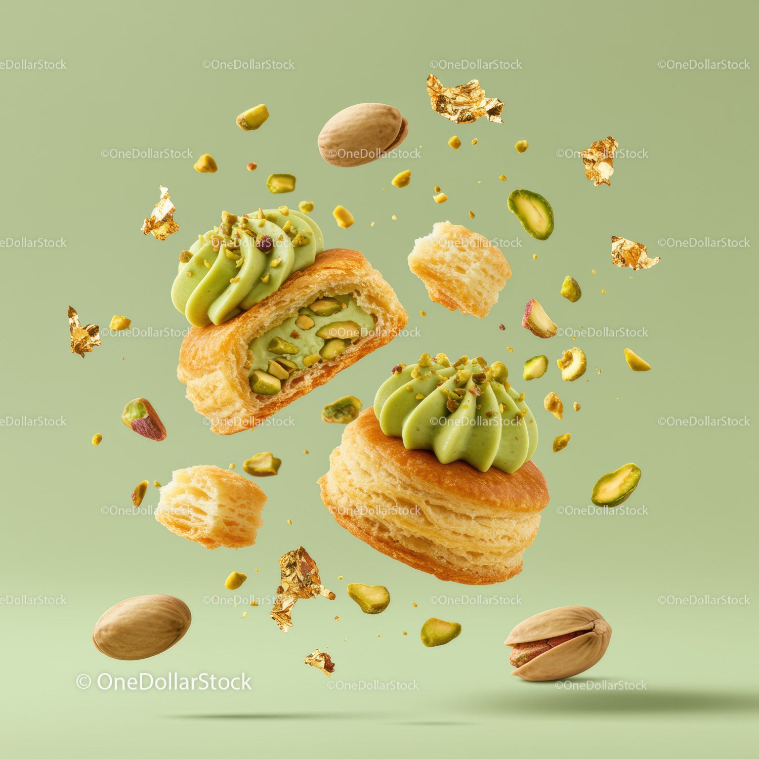 Pistachio Cream Puff Pastries with Nuts