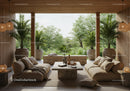 Cozy modern living room with open garden view