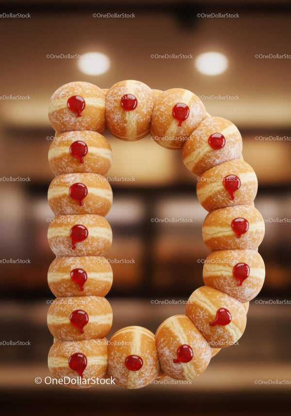 Creative Letter O Made of Jelly Donuts on Blurred Background
