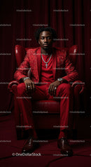 Confident Man in a Bold Red Suit Sitting Elegantly