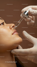 Professional Woman Receiving Skincare Treatment with Serum Dropper