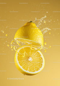 Fresh Lemon Splash with Vibrant Yellow Background