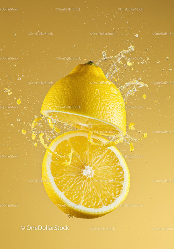 Fresh Lemon Splash with Vibrant Yellow Background