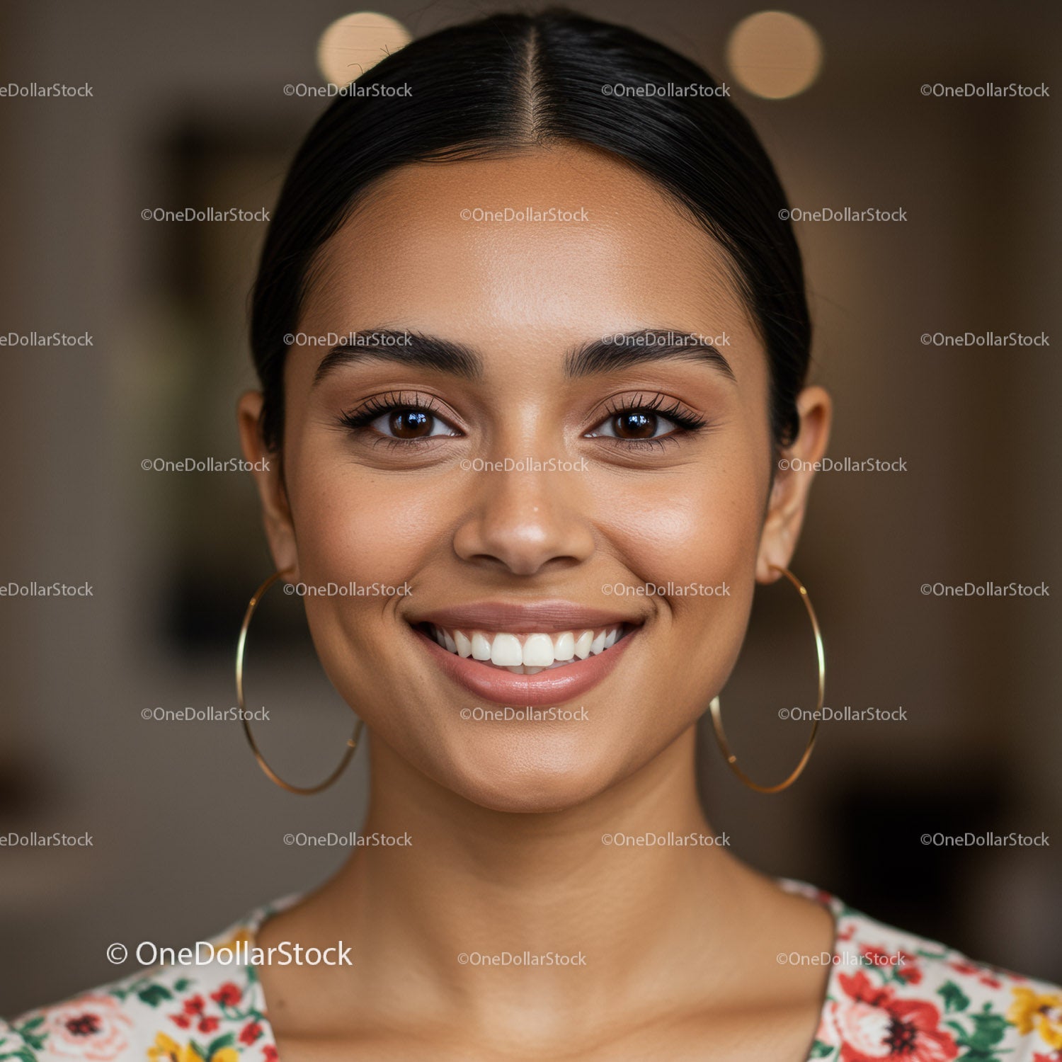 Smiling Young Woman with Beautiful Dark Hair and Bright Smile