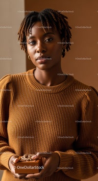 Elegant Portrait of a Woman with Natural Dreadlocks in Warm Knit Sweater