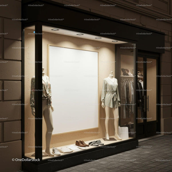 Elegant Spring Fashion Display in Boutique Window JPG Mockup Image