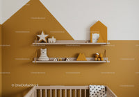 Modern Children's Nursery with Warm Orange and White Color Scheme