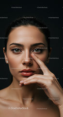 Elegant Woman with Green Eyes and Flawless Skin in Studio Portrait