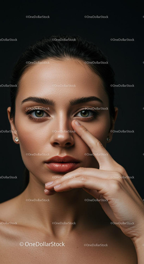 Elegant Woman with Green Eyes and Flawless Skin in Studio Portrait