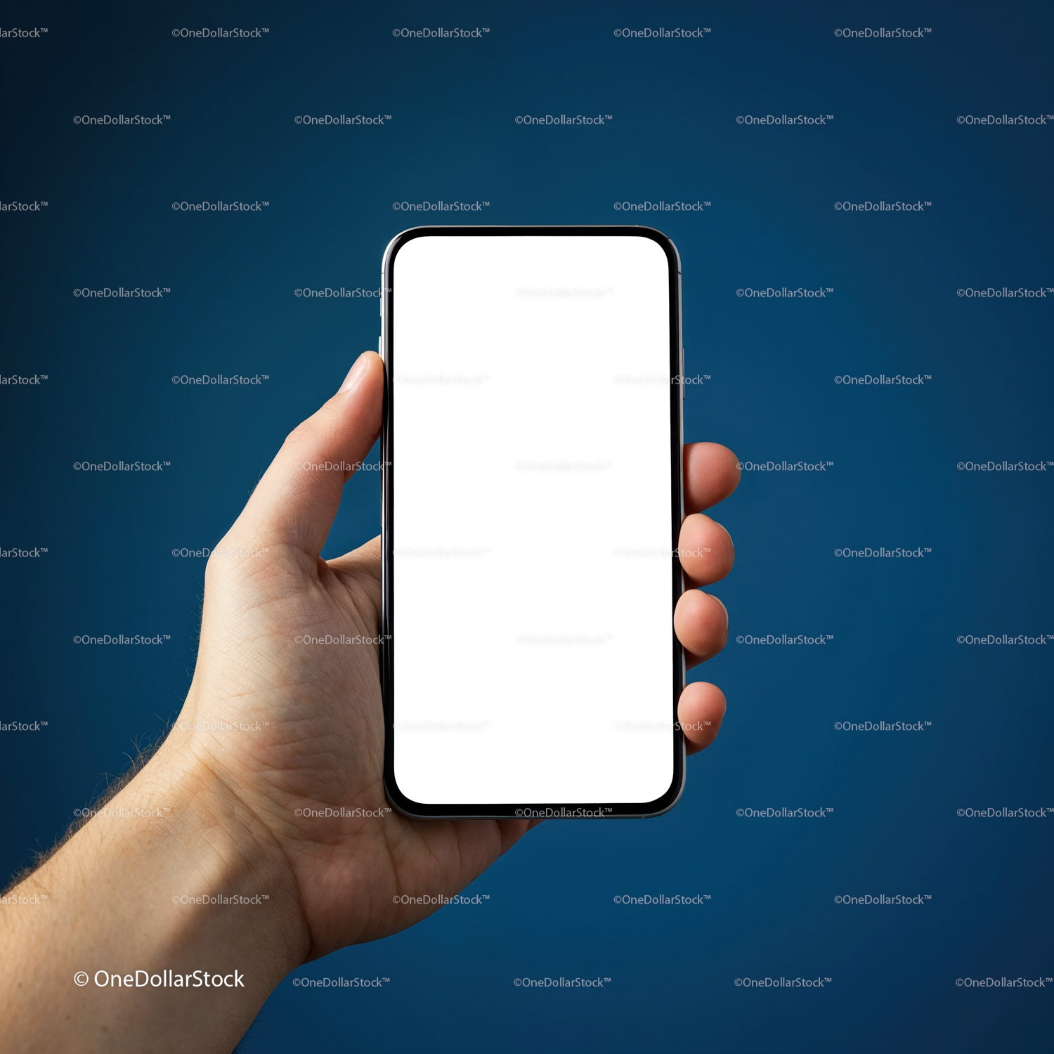 Hand holding modern smartphone with blank screen