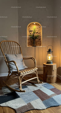 Cozy corner with wooden rocking chair and warm lantern