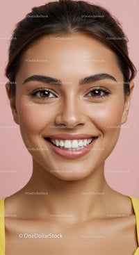 Close up portrait of smiling young woman with flawless skin