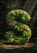 Lush Green Number Six Shape with Orchids in Forest