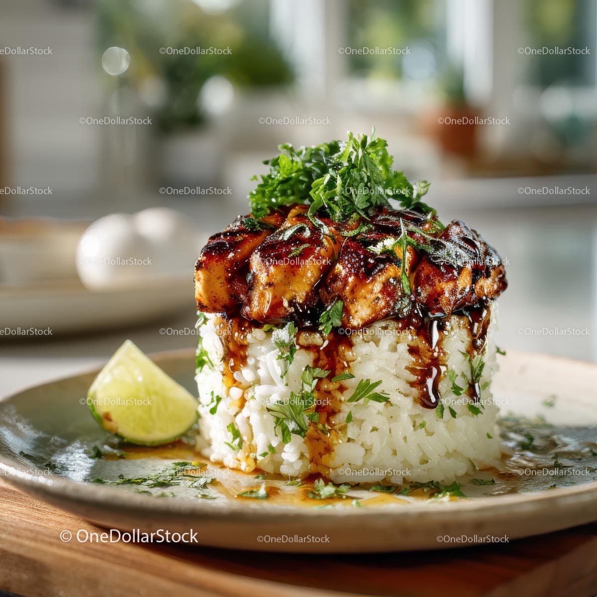 Grilled Chicken with Cilantro and Lime Served on Rice