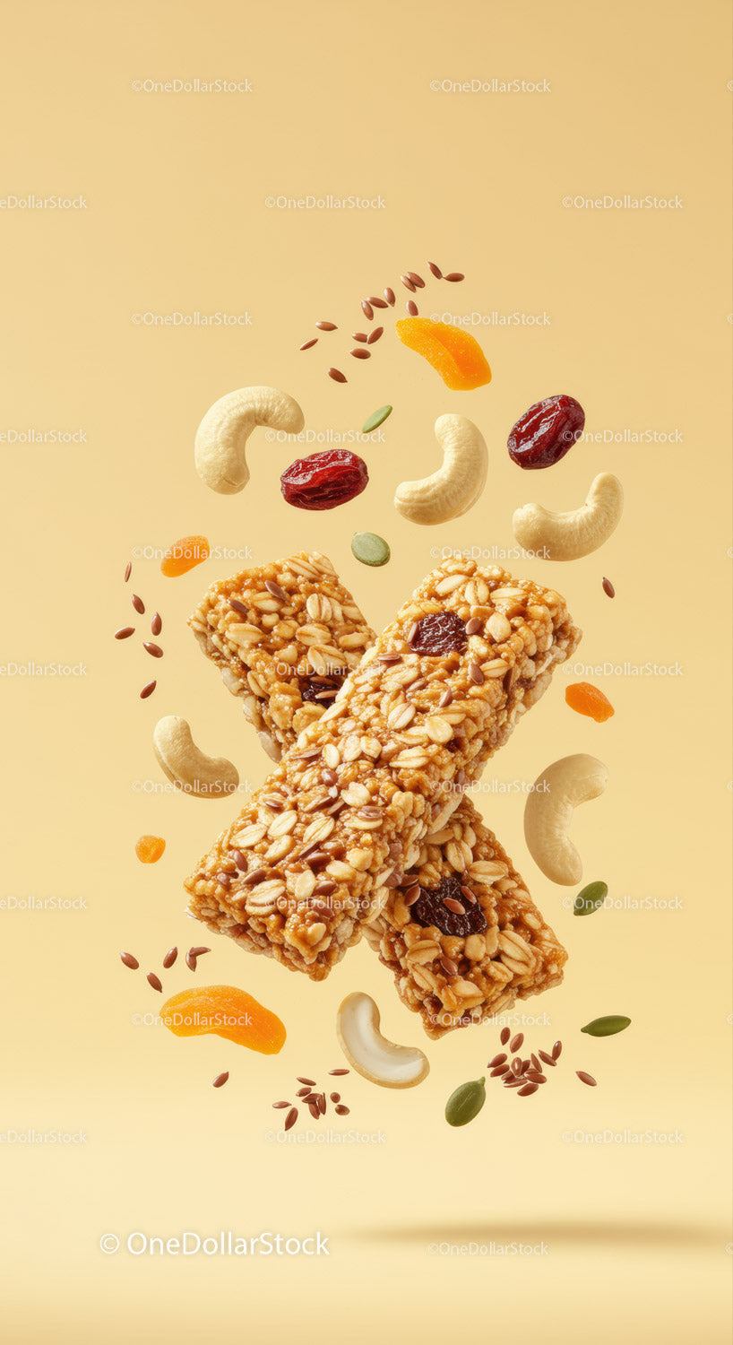 Healthy granola bars with nuts and dried fruit close up