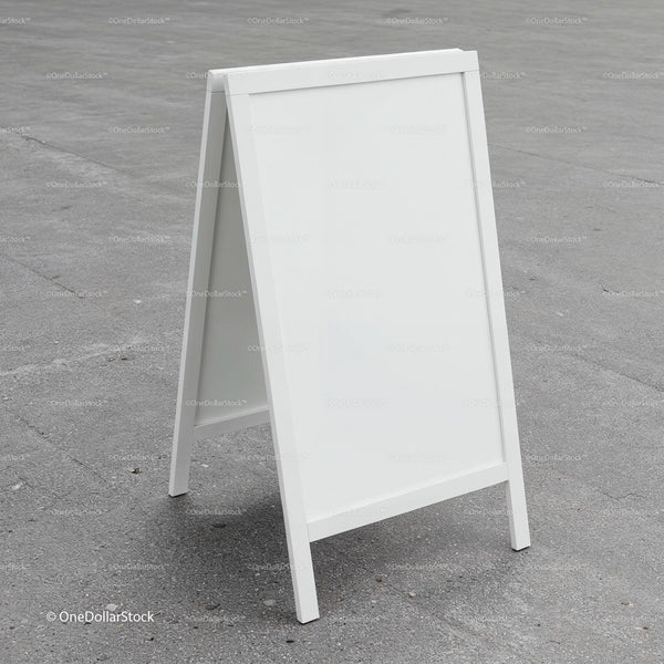 Blank white sandwich board on urban concrete pavement JPG Mockup Image