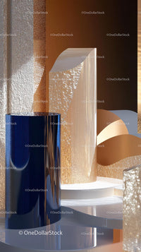 Modern Abstract Geometric Shapes with Metallic Textures and Curved Forms