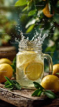 Fresh Lemonade with Sliced Lemons in a Glass Pitcher on Rustic Wooden Surface
