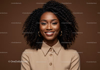 Professional Portrait of Smiling African American Woman with Curly Hair