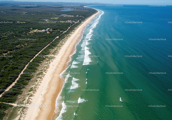 Scenic Coastal Beach with Turquoise Ocean Waves and Greenery