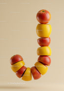 Curved stack of alternating sliced oranges and grapefruits