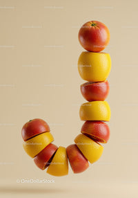 Curved stack of alternating sliced oranges and grapefruits