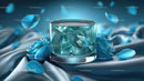 Luxury Blue Cosmetic Jar Surrounded by Elegant Floral Accents