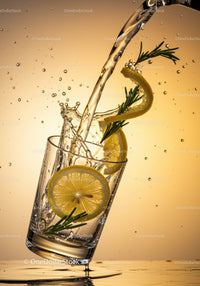 Refreshing Lemon Water with Rosemary Splash in Glass