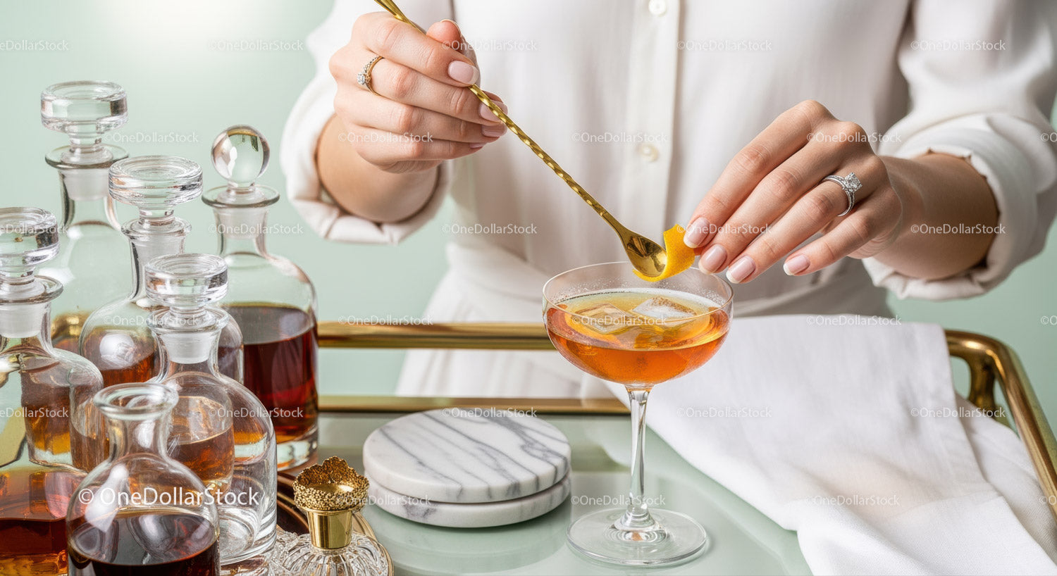 Elegant Orange Cocktail in a Stylish Glass with Gold Spoon