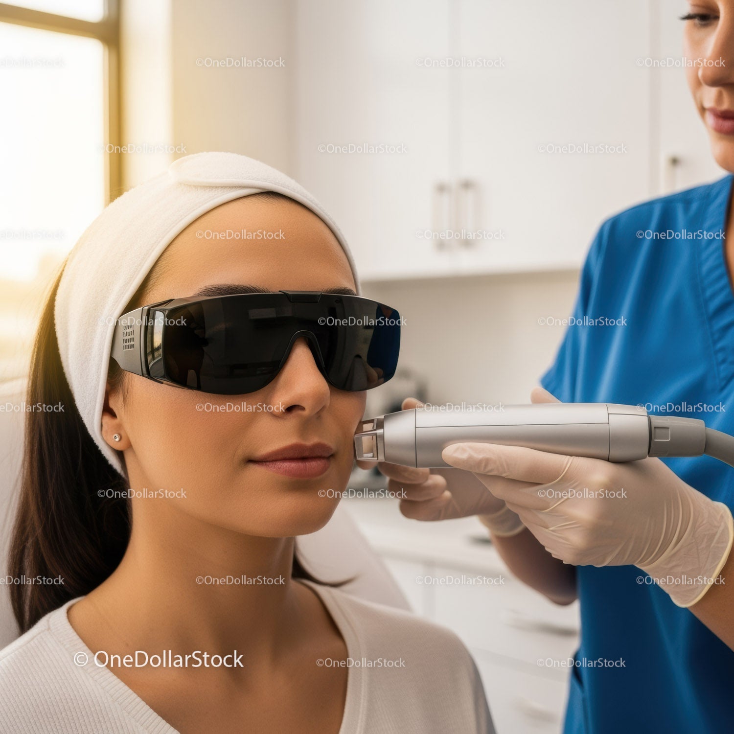 Female Patient Receiving Laser Facial Treatment in Modern Clinic