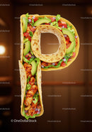 Tortilla Wrap Shaped Like Letter P Filled with Fresh Ingredients