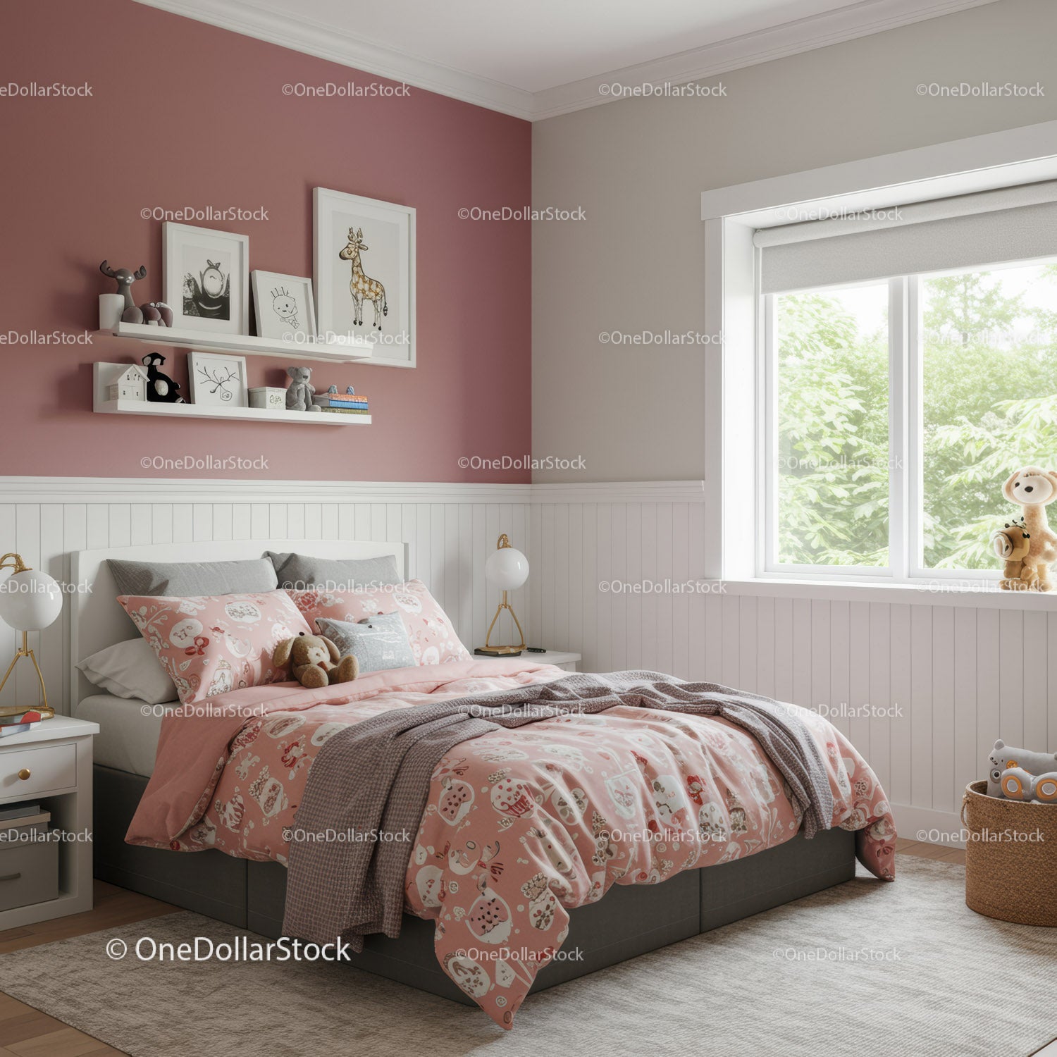 Cozy Children's Bedroom with Pink Bed Linen and Plush Toys