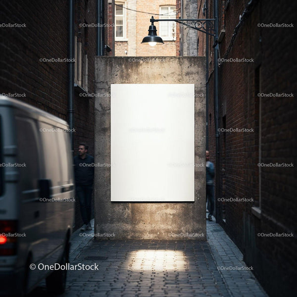 Blank Poster on Urban Wall in Narrow Alleyway JPG Mockup Image