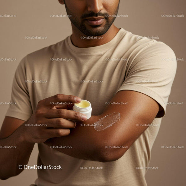 Man Applying Moisturizer on Arm Using Body Lotion for Skin Hydration