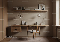 Minimalist Wooden Desk Setup with Two Adjustable Lamps