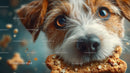 Close-Up of a Brown and White Terrier Puppy Eating a Cookie