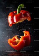 Fresh Red Bell Pepper Split with Water Droplets