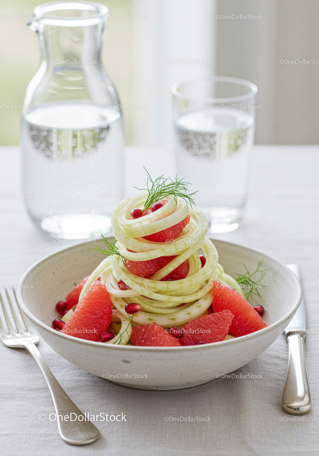 Fresh grapefruit and fennel salad with pomegranate seeds