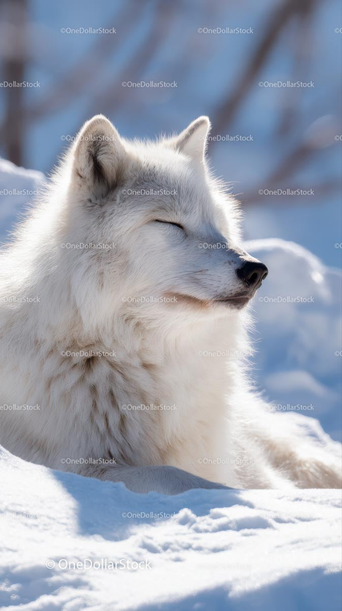 Majestic Arctic Fox Relaxing in a Snowy Landscape