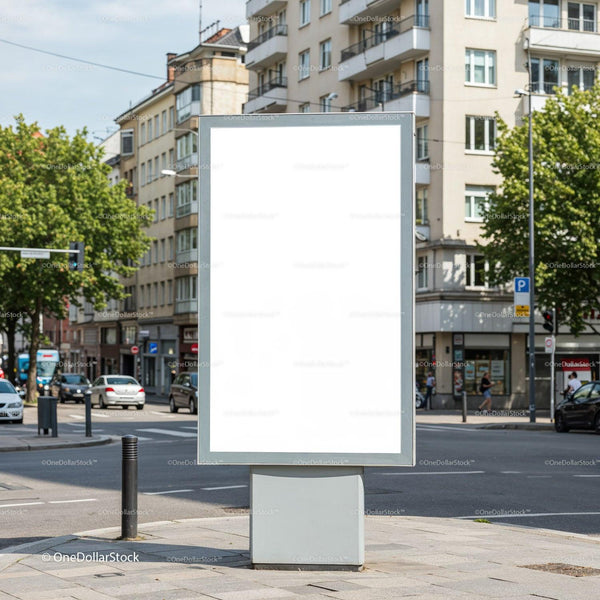 Blank Urban Billboard on Busy City Corner JPG Mockup Image