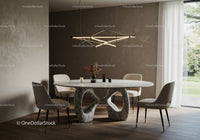 Modern Dining Room with Marble Table and Unique Chandelier