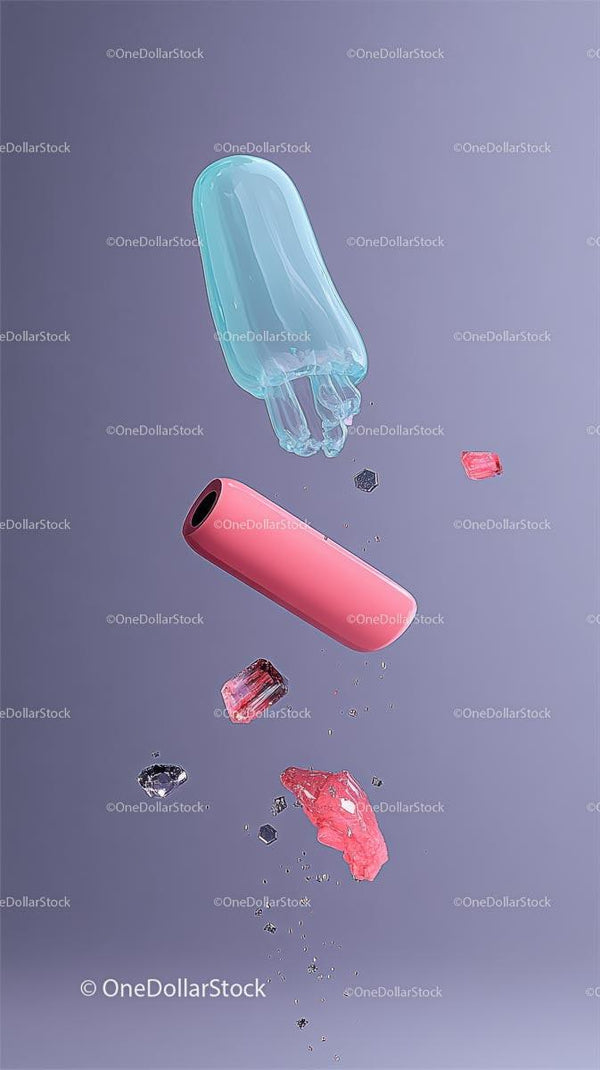 Blue and Pink Toothbrushes with Toothpaste and Bubbles in Air