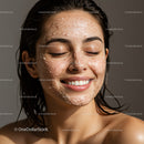 Young Woman Smiling with Cleansed Skin and Water Droplets