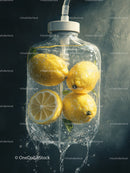 Fresh Lemons Inside Water Bottle with Splash Effect