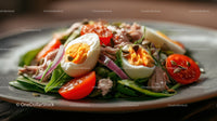 Fresh Chicken Salad with Cherry Tomatoes and Boiled Egg
