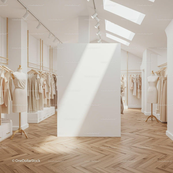 Minimalist Fashion Boutique Interior with Natural Light JPG Mockup Image