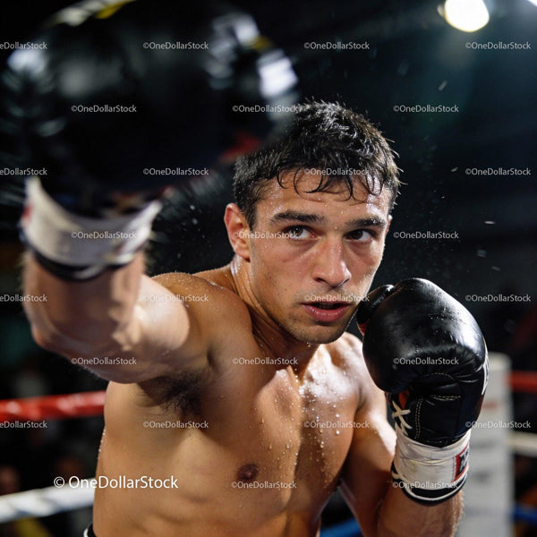 Focused Boxer Delivering a Powerful Punch in Ring