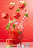 Refreshing Watermelon Juice with Mint and Ice Cubes Splash