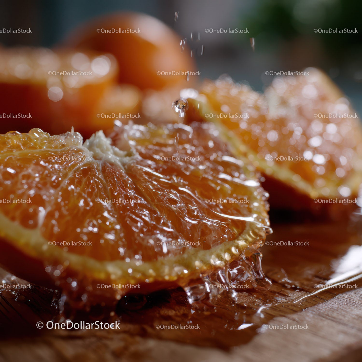 Close-up of Juicy Fresh Orange Slices with Water Droplets for Food Photography